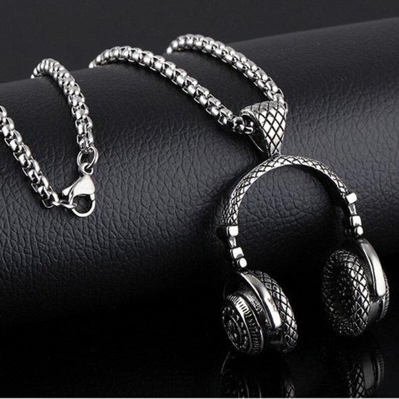 Stainless Steel DJ Music Headphone Pendant Long Chain Hip Hop Rock - Picture 13 of 16